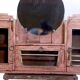 Tryptic wall shelf in ancient Burmese teak with round mirror
