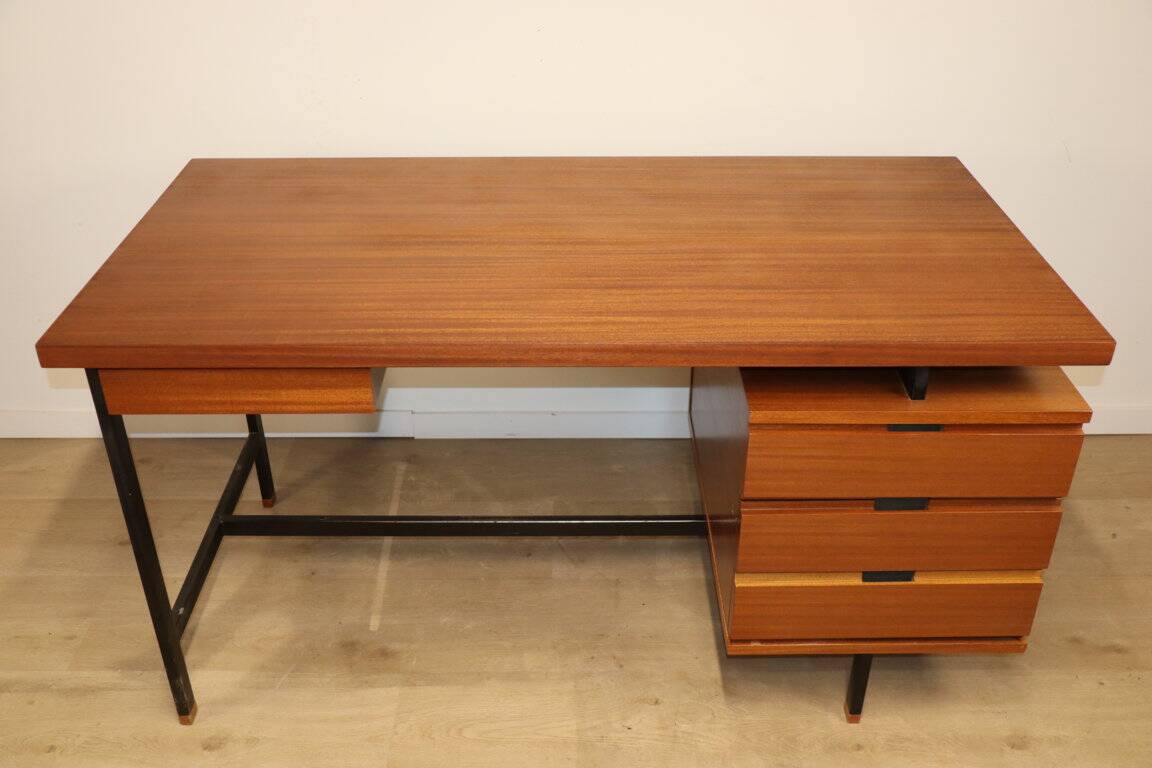 Vintage mahogany desk by Pierre Guariche edition Minvielle, 1960