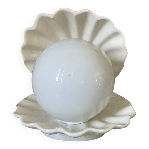 Lampe veilleuse coquillage vintage, céramique et opaline