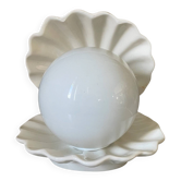 Lampe veilleuse coquillage vintage, céramique et opaline