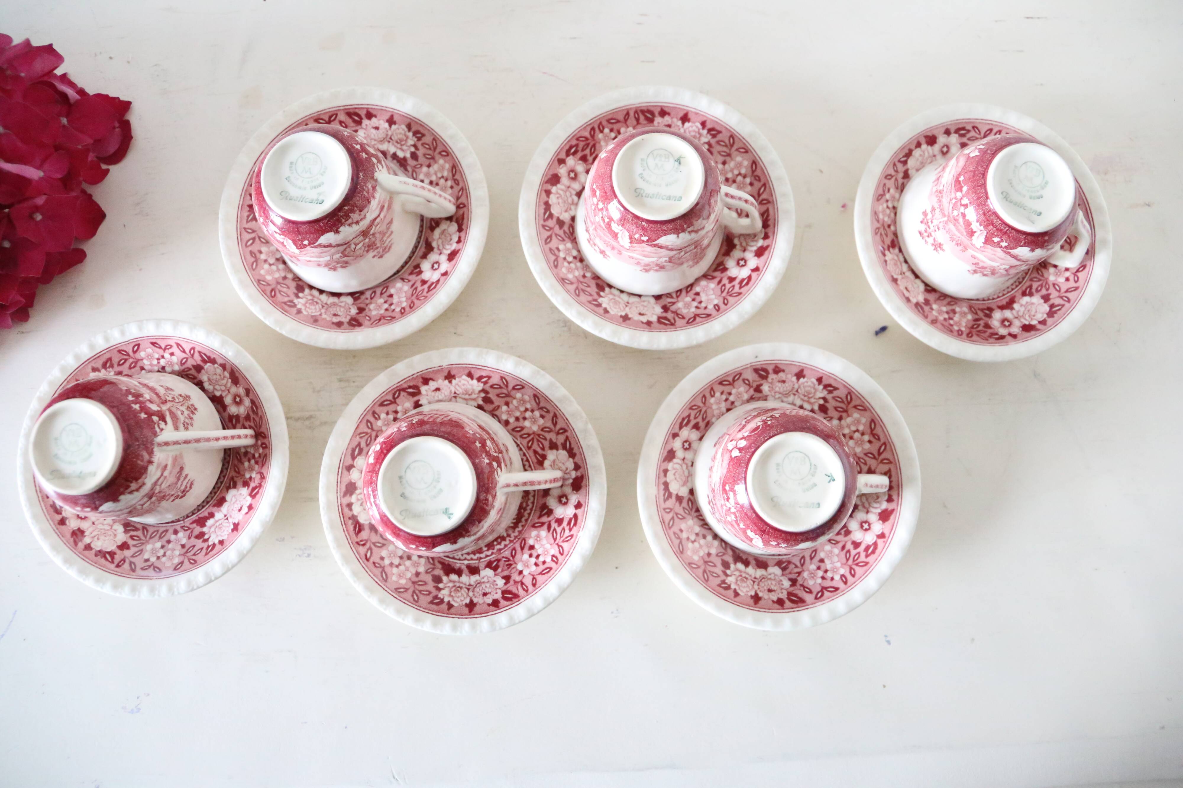 Set of 6 coffee cups and saucers, Villeroy & Boch, Rusticana rose model