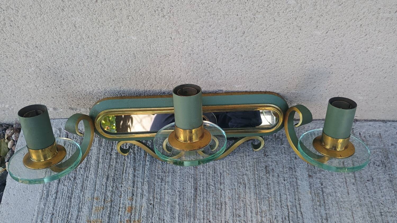 Art Deco luminaire pair of double wall sconces and mirror DLG SUBES AD