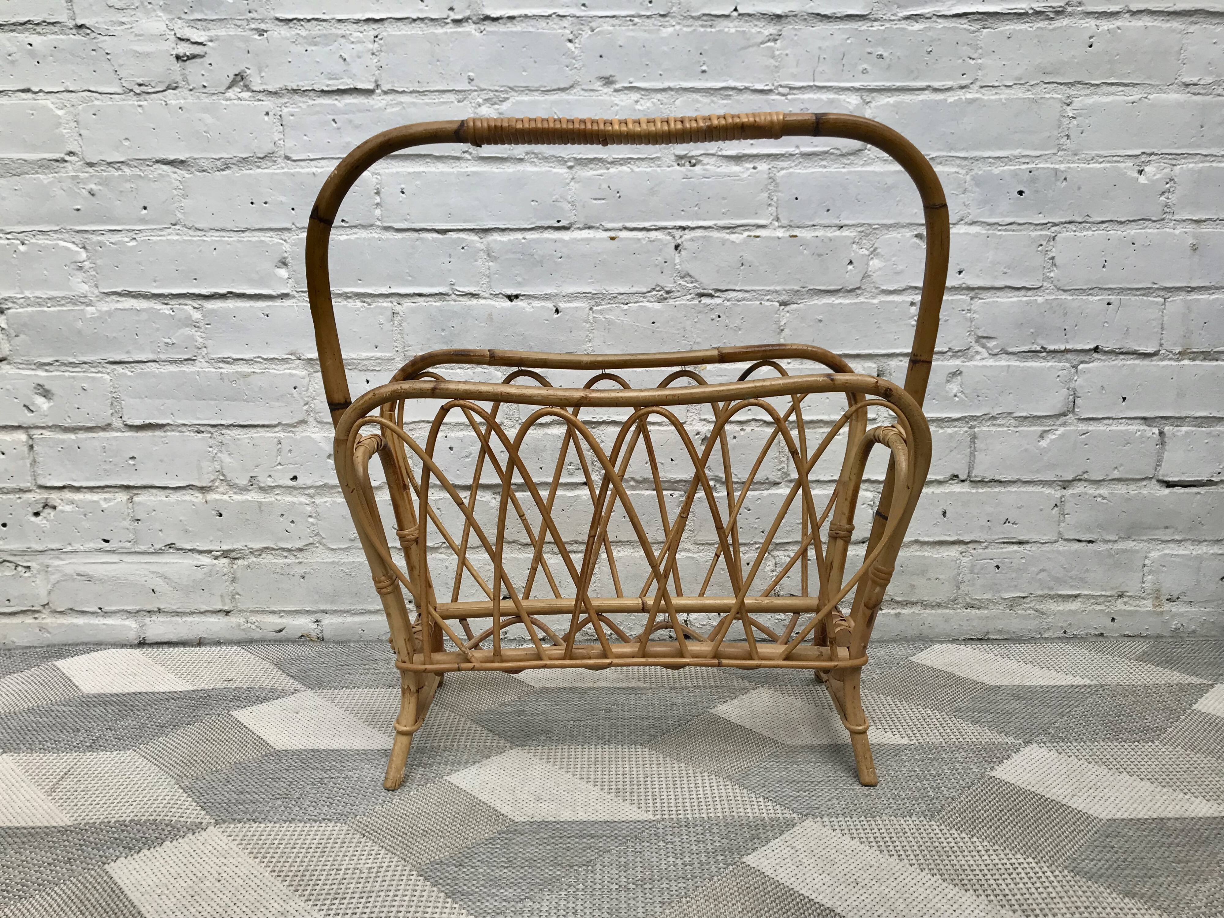 Vintage retro wicker magazine rack