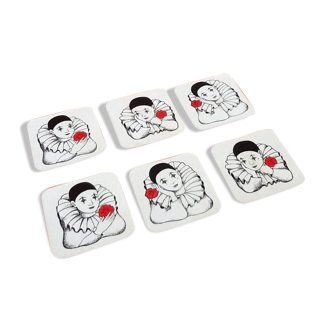 Set of 6 cork table coasters Decor Pierrot (95x95)mm