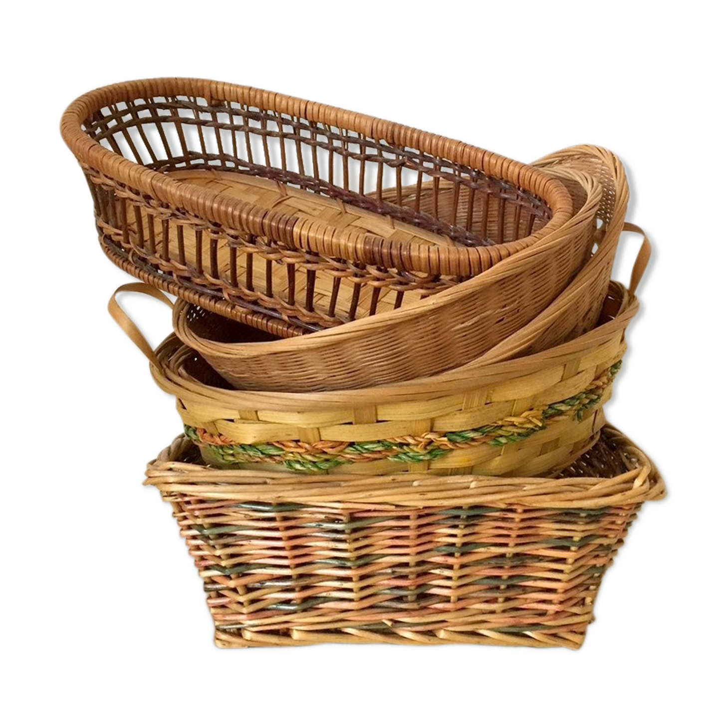 Lot of 5 vintage wicker baskets
