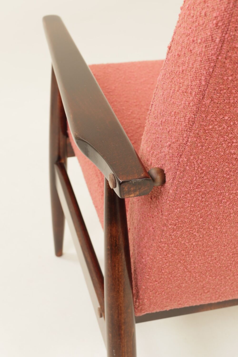 Mid-century modern armchair raspberry bouclé H. Lis