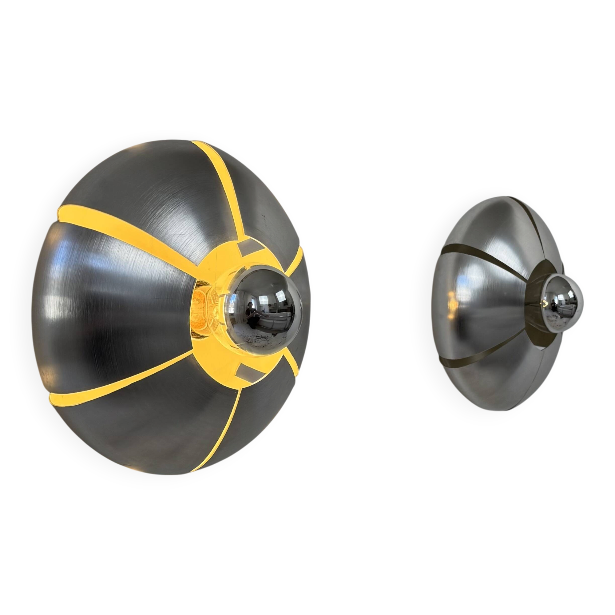 Pair of vintage wall lights, brushed aluminium, France, 1970.