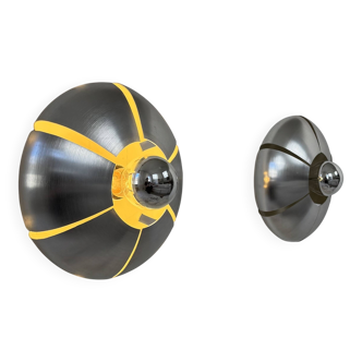 Pair of vintage wall lights, brushed aluminium, France, 1970.