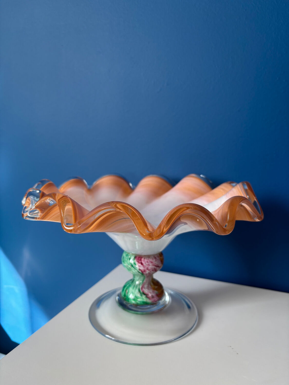 Vintage Murano glass wavy multicoloured centrepiece bowl