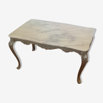 Orange & beige marble coffee table and brass foot