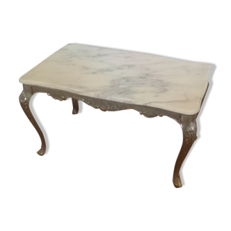 Table basse en marbre beige orange et pied en laiton