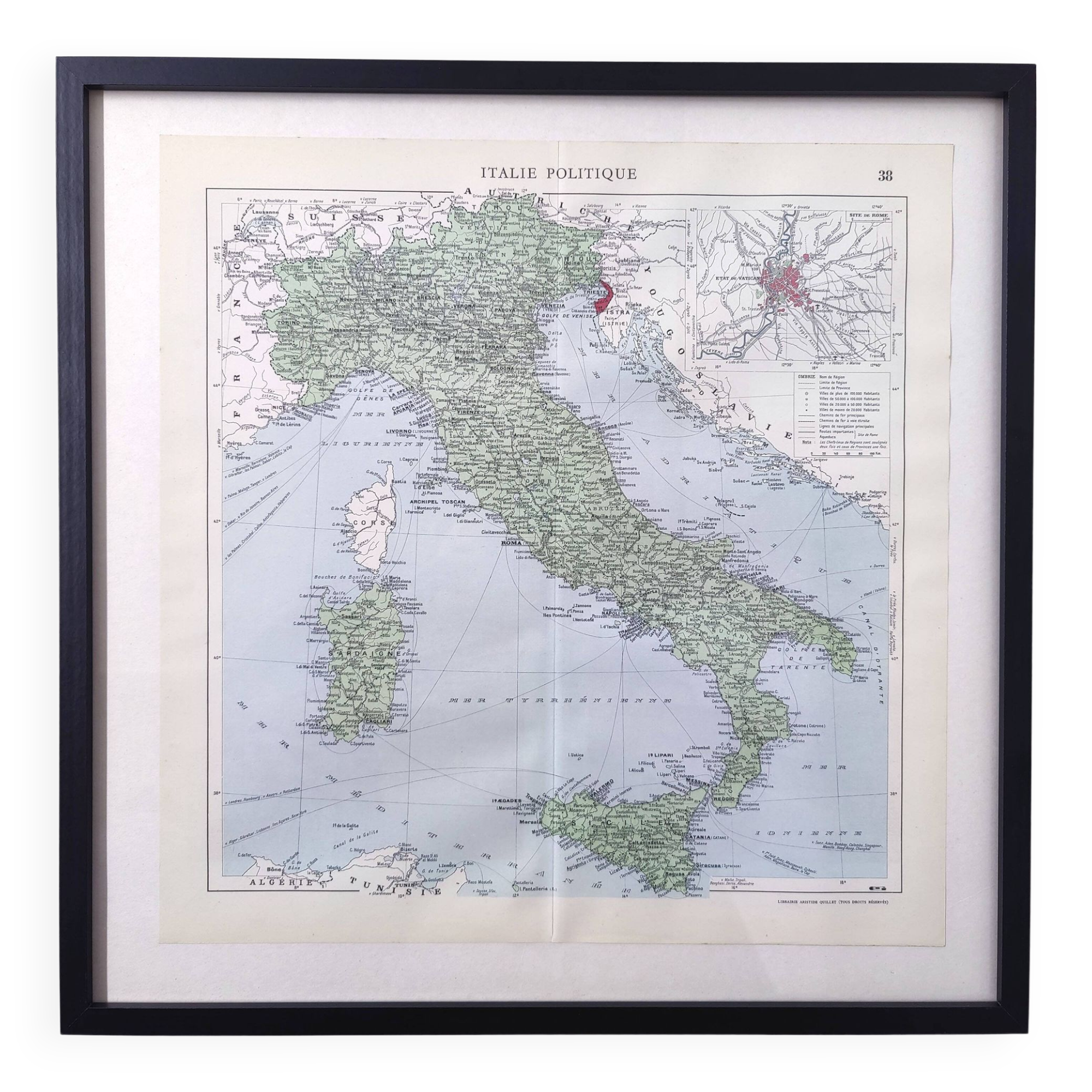 Illustrated Italy Europe map 43x43cm vintage from 1950