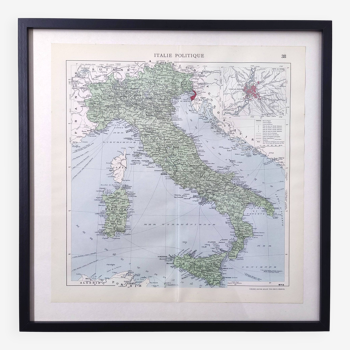 Illustrated Italy Europe map 43x43cm vintage from 1950