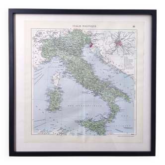 Carte Italie Europe illustrée 43x43cm vintage de 1950