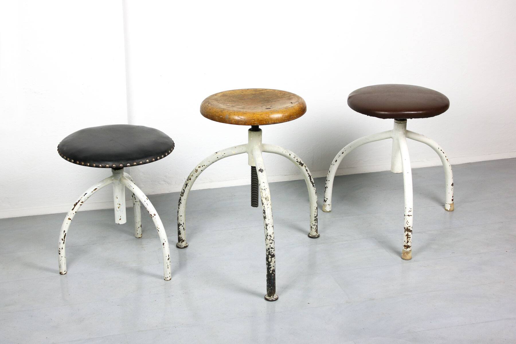 Vintage Industrial Adjustable Swivel Stools, Set of 3