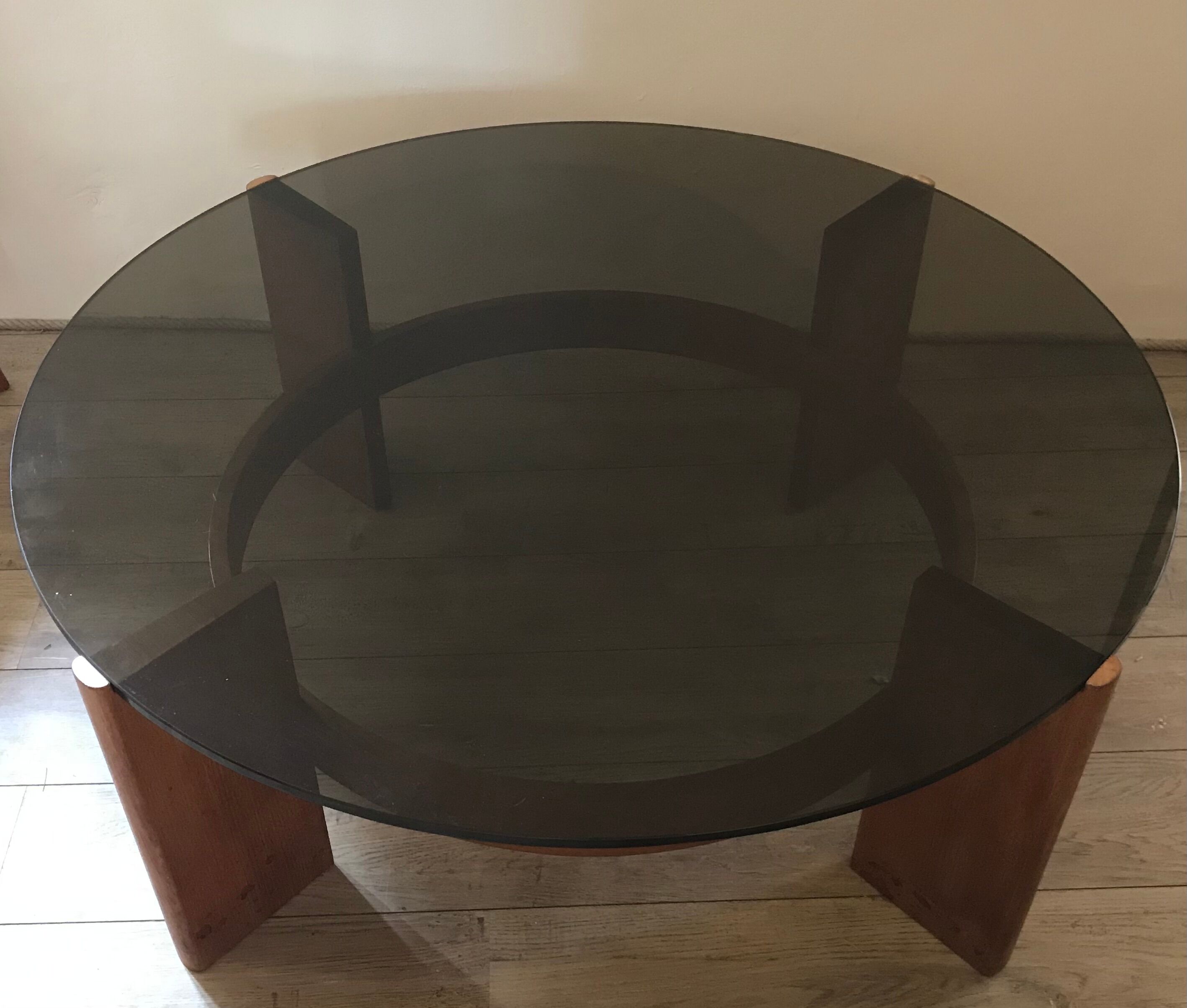 Vintage Danish teak coffee table and smoked glass