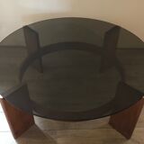 Vintage Danish teak coffee table and smoked glass