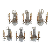 Set of 6 bronze wall lights with crystal tassels