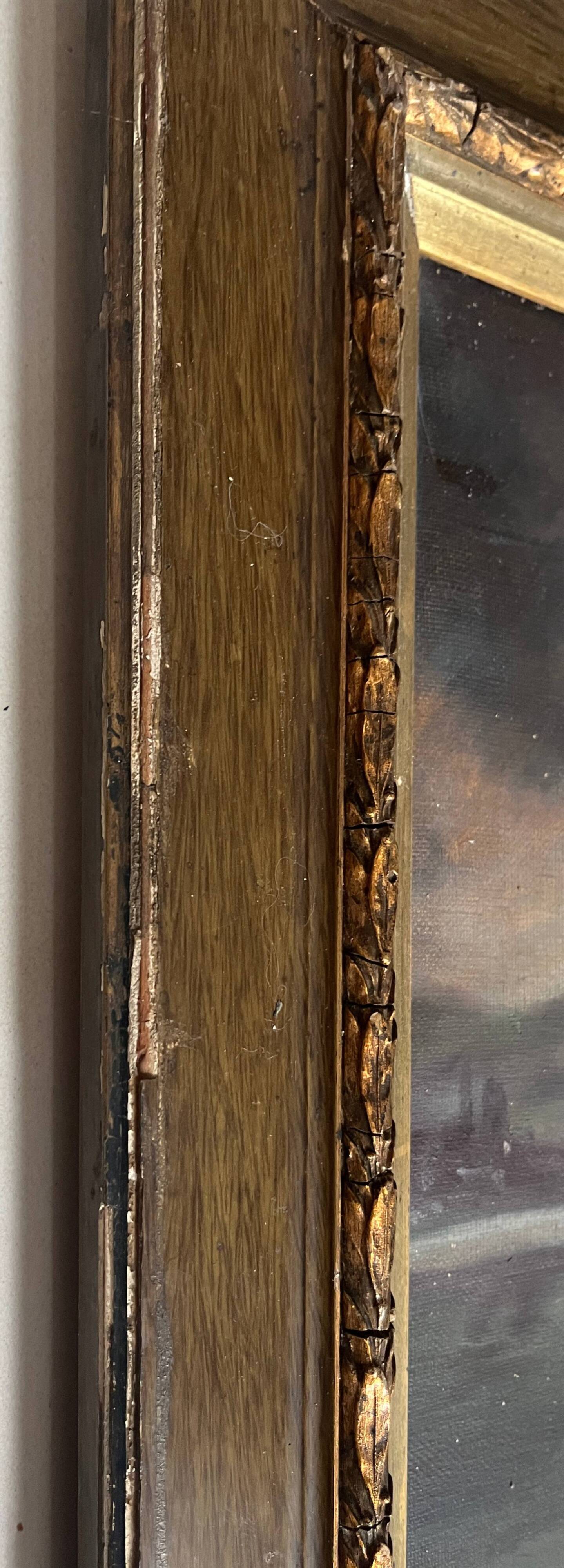 Pendant of HST painting "Landscape in the moonlight" signed + frame circa 1920