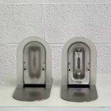 Pair of vintage stainless steel and glass wall lights