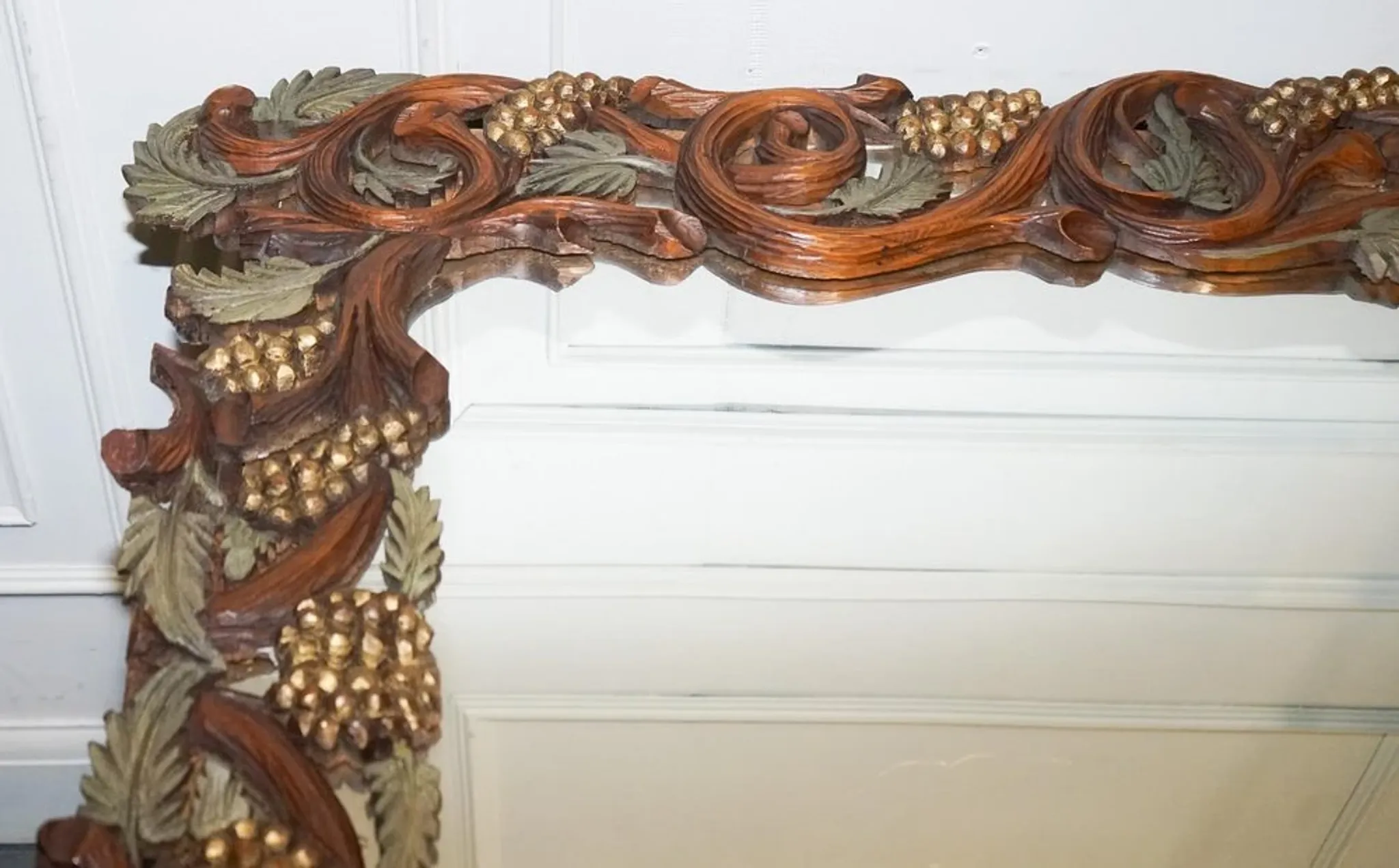 Vintage Black Heavily Carved Wooden Forest Wall Mirror
