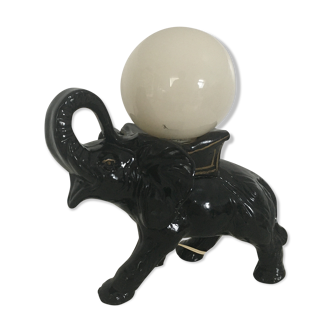 Black ceramic elephant lamp and white opaline ball 1970