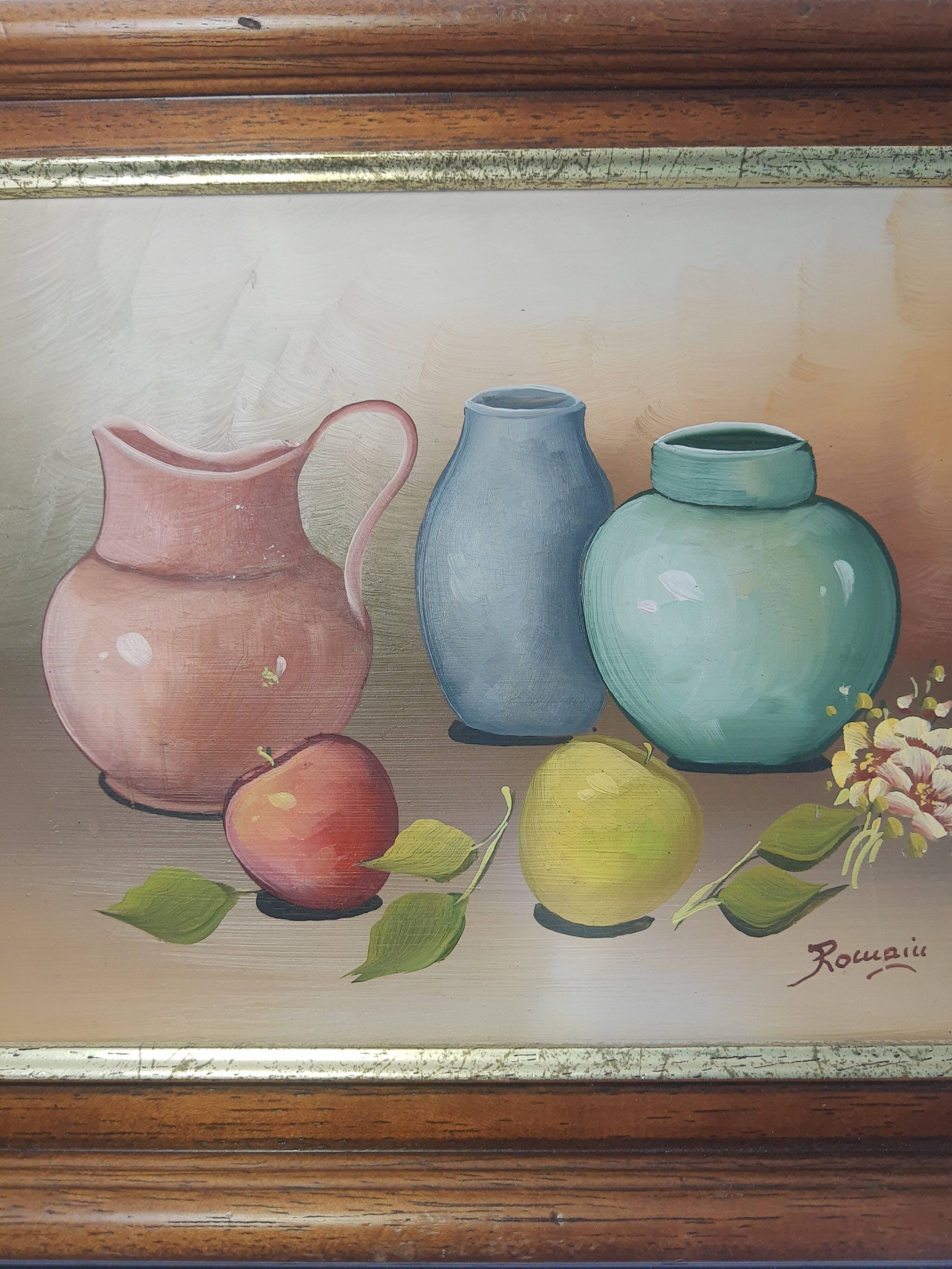 Still life painting frame signed vintage