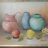 Still life painting frame signed vintage