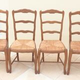 8 Straw chairs with high backs in solid wood