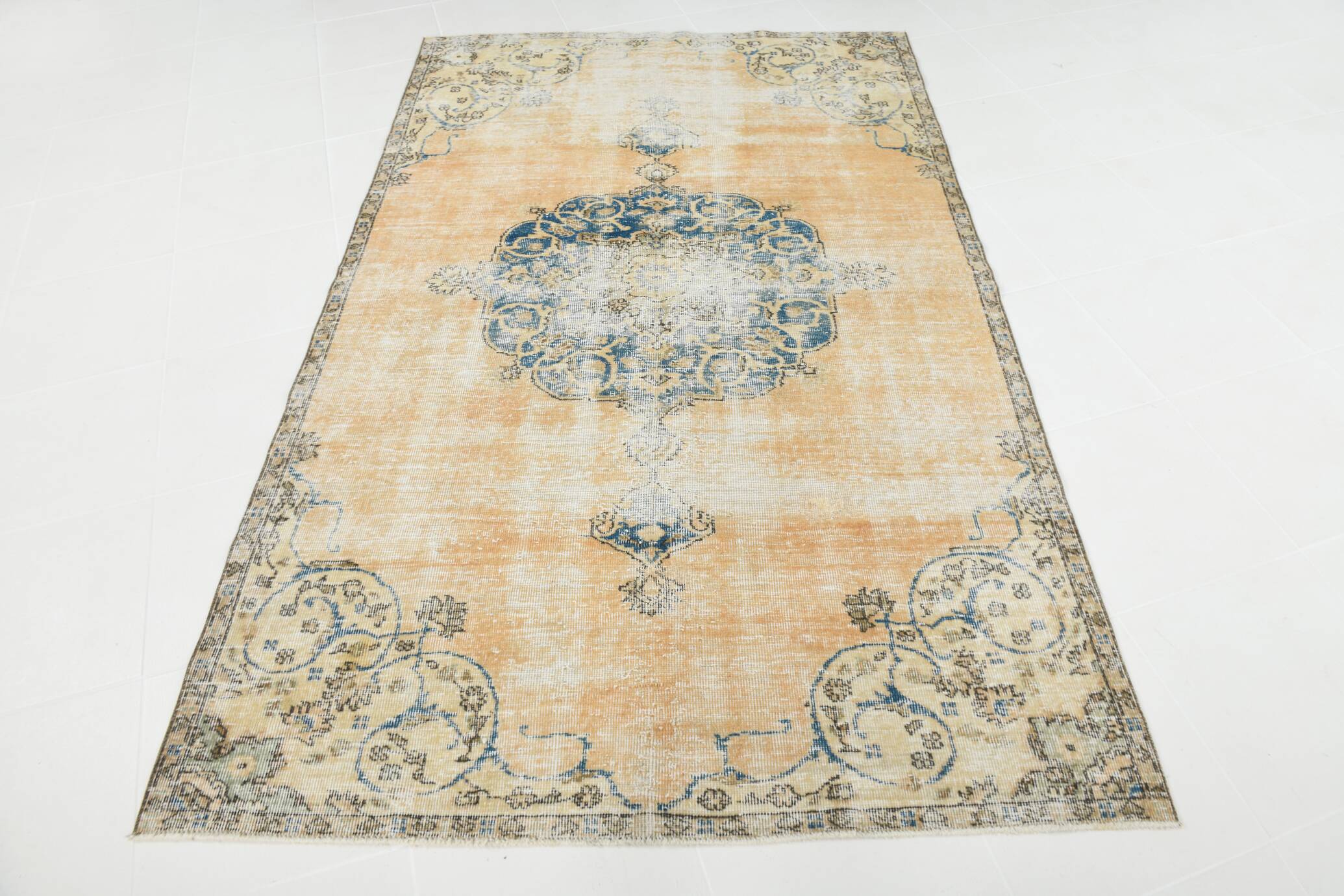 Vintage Mustard & Blue Oriental Pattern Rug, 157x254Cm