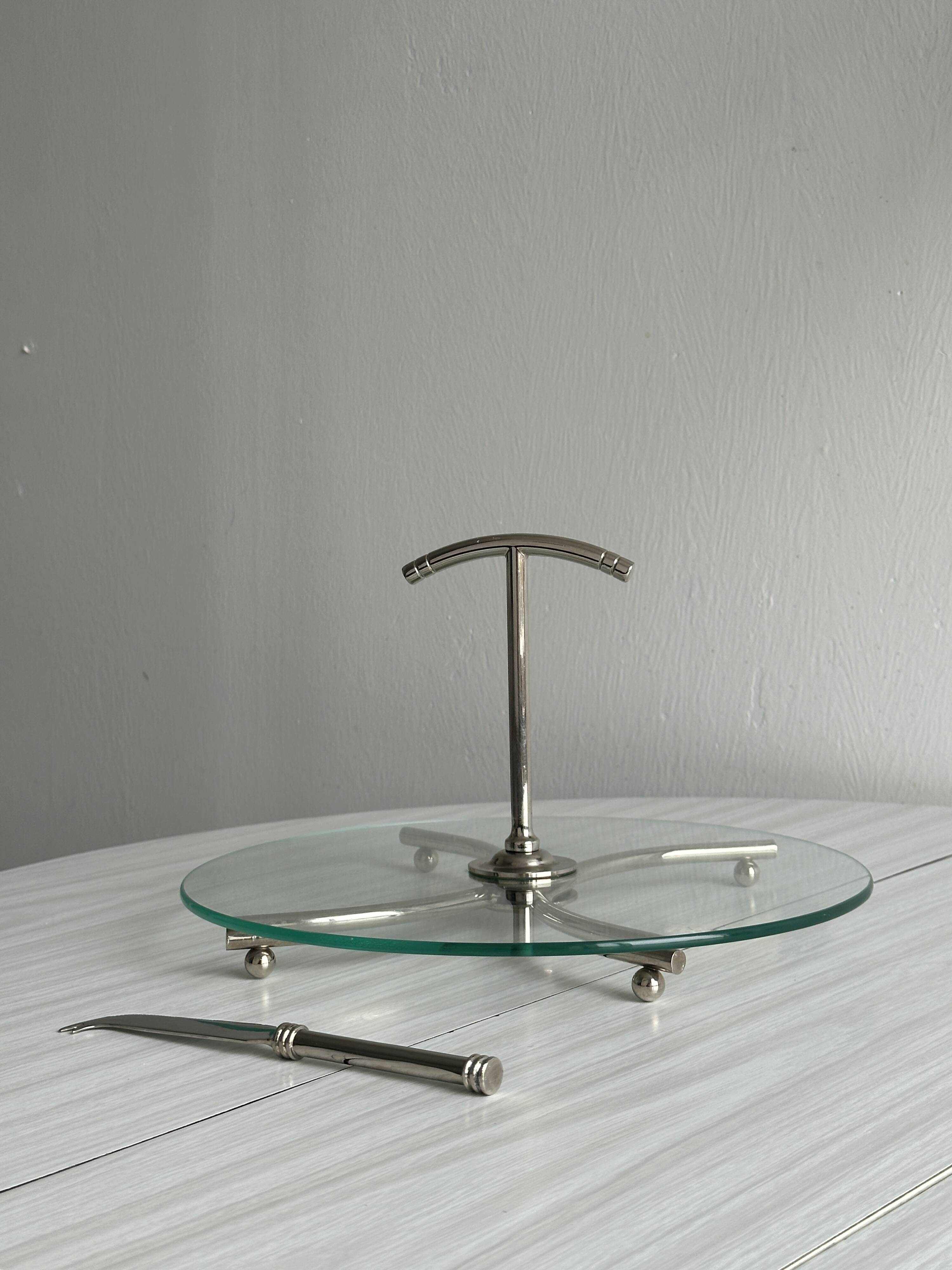 Glass and silver metal cheese dish