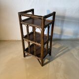Vintage rattan and dark wood three-tier shelf