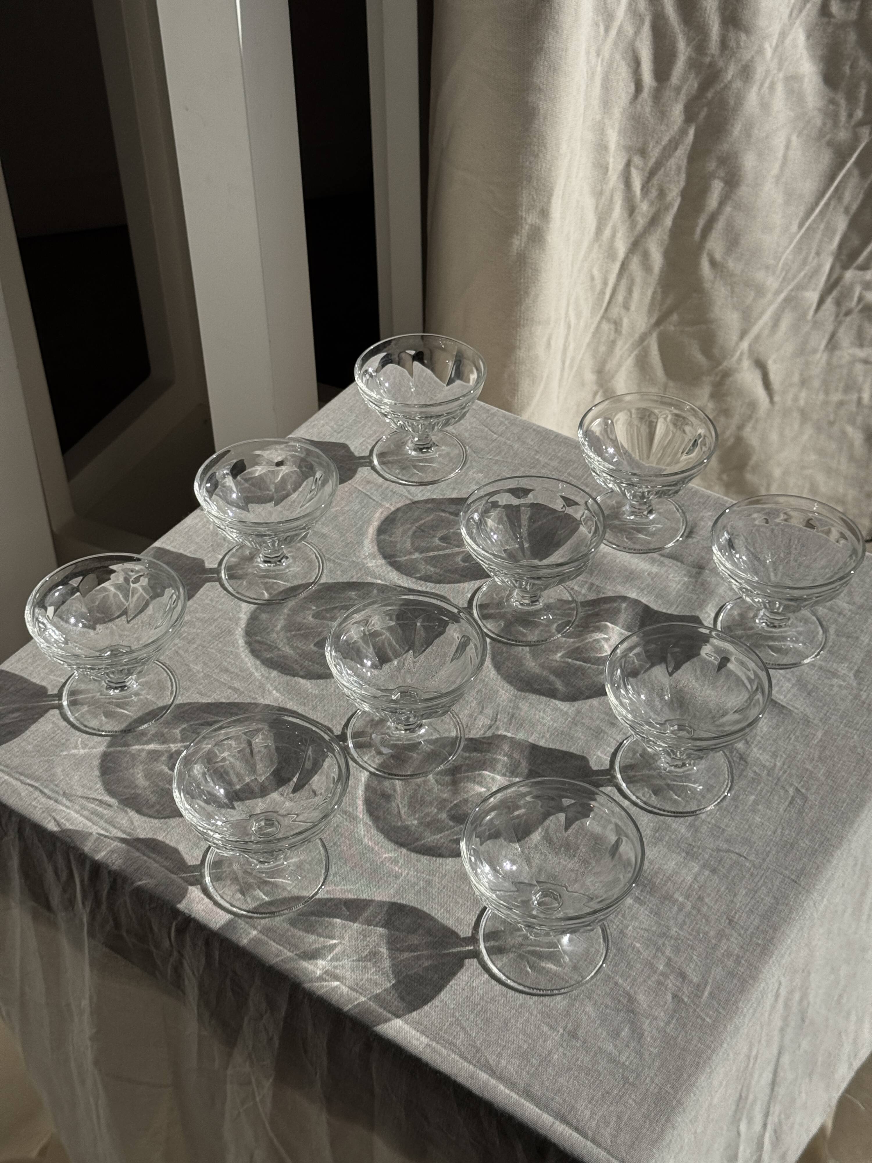 Set of 10 small vintage glass ice cream bowls.