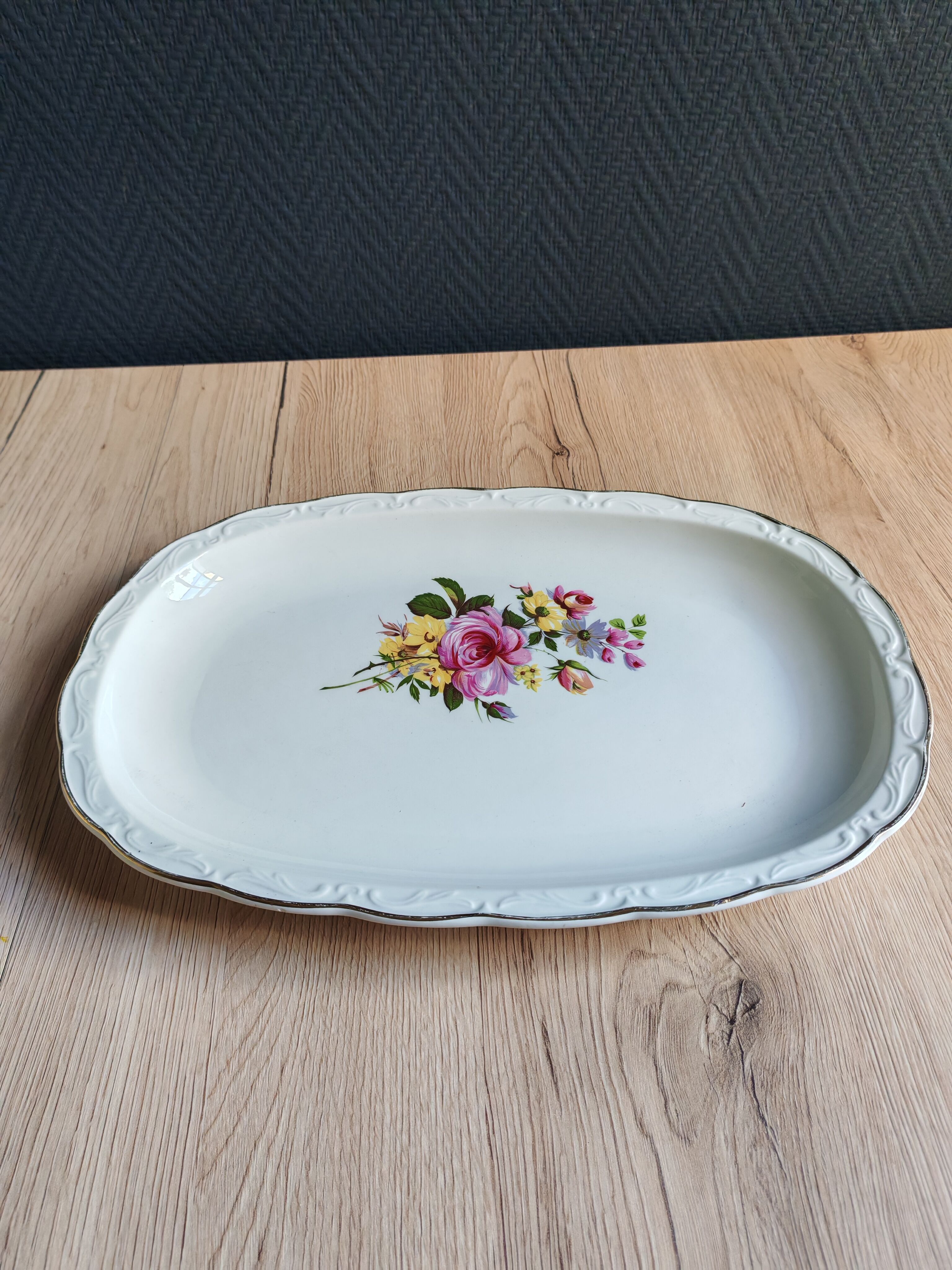 Vintage oval serving platter in white porcelain