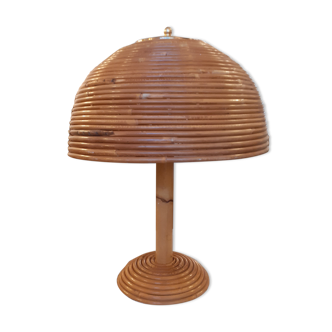 Lampe champignon en rotin