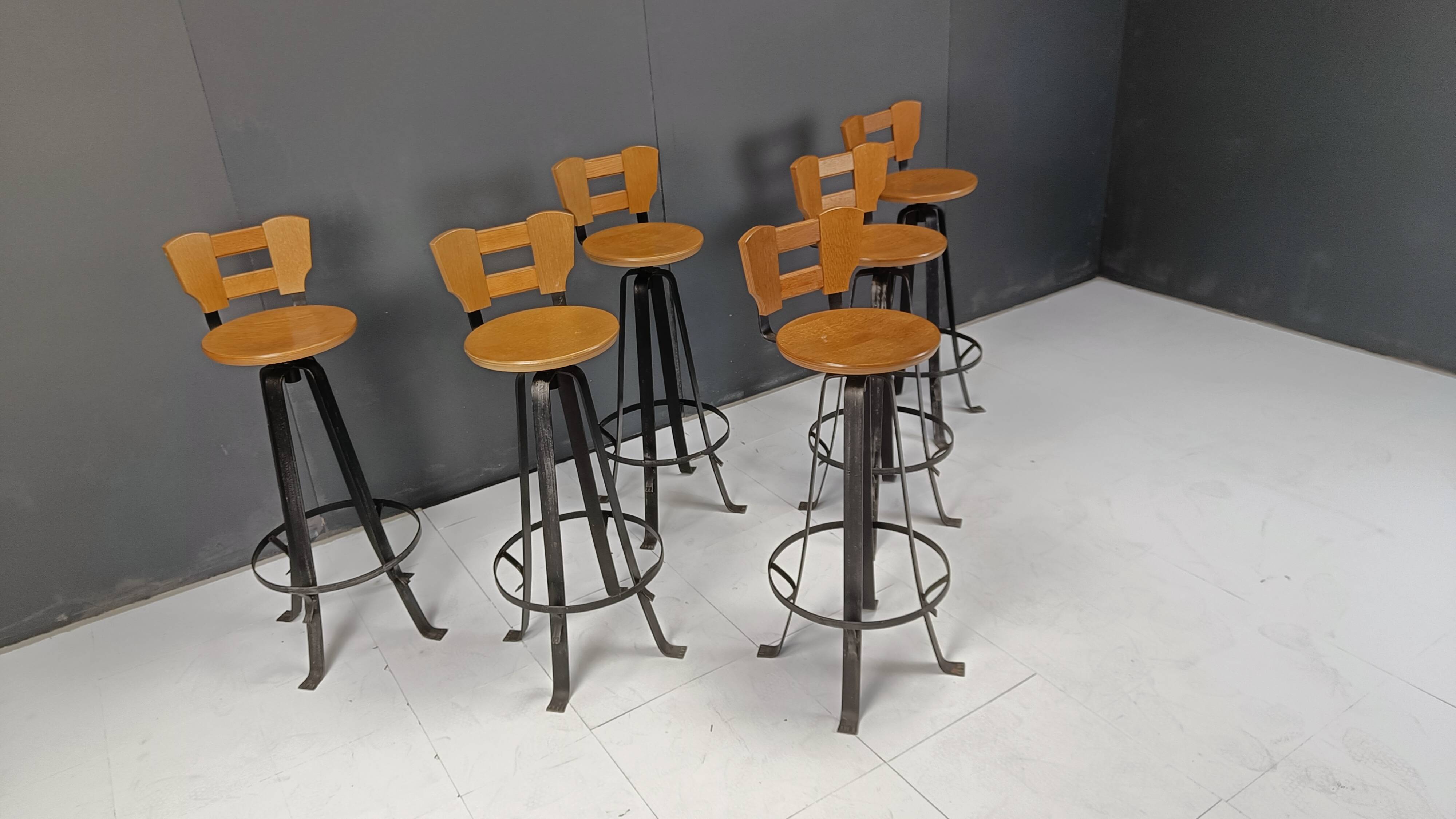 Vintage brutalist bar stools, set of 6 - 1970s