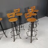 Vintage brutalist bar stools, set of 6 - 1970s