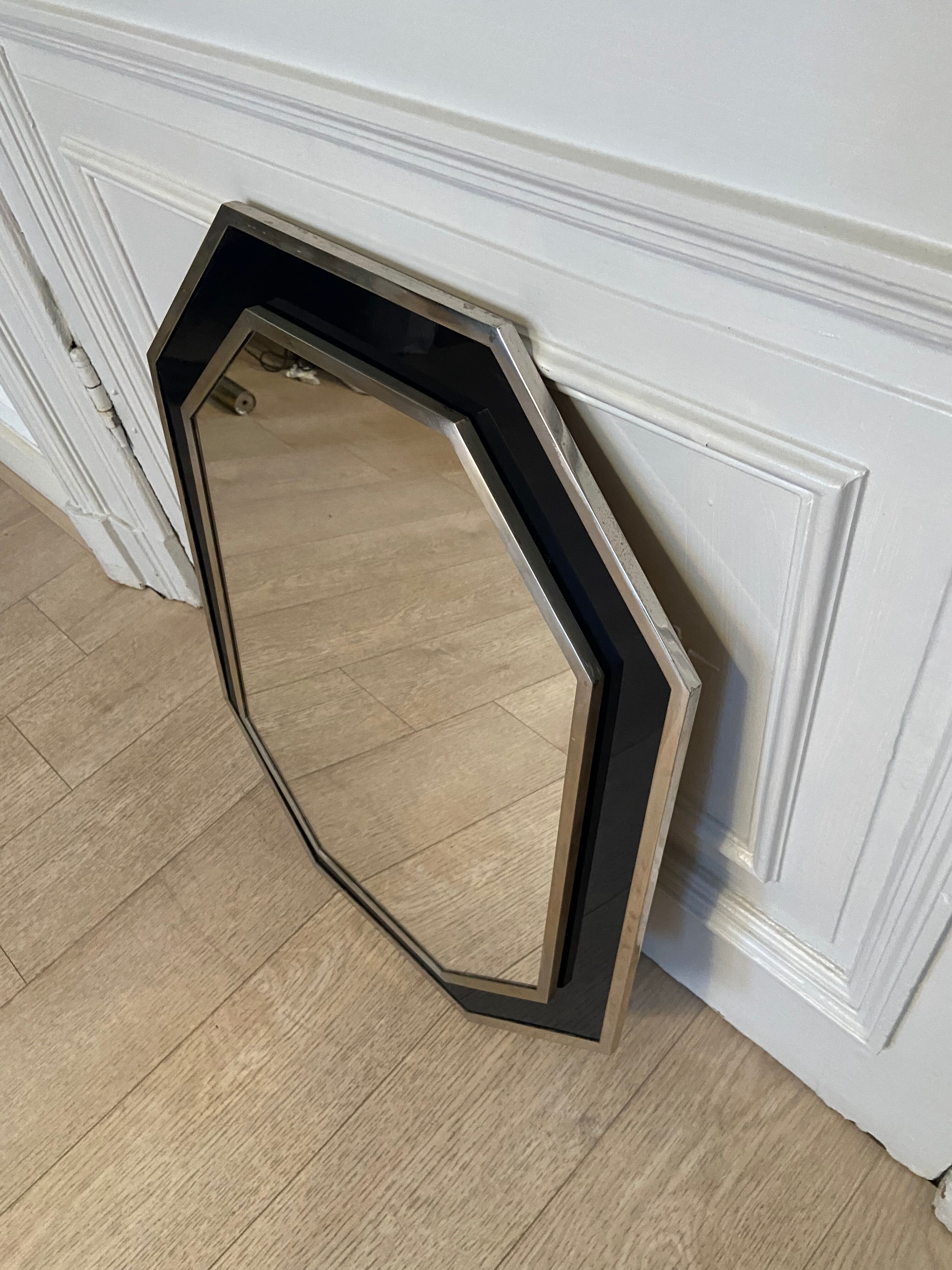 Chrome and blue lacquer mirror, 1970s