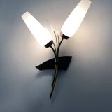 Applique murale vintage brin de blé en laiton à tulipe en verre, Années 60