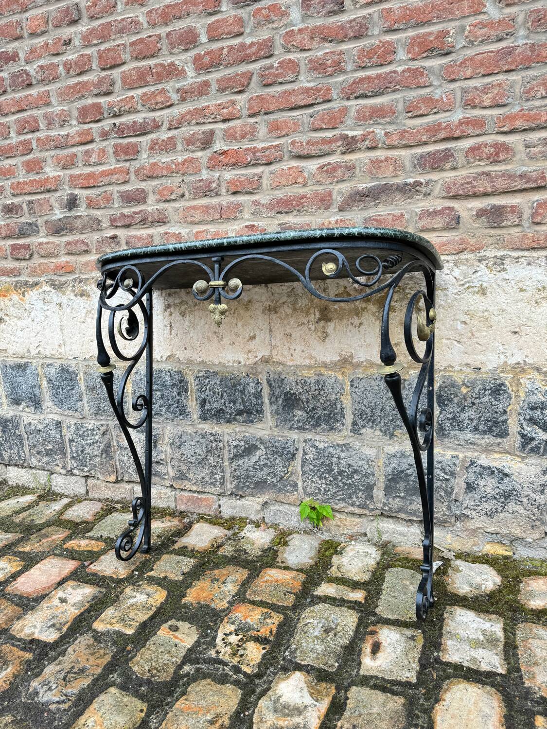 Black And Gold Lacquered Wrought Iron Console