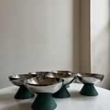 ensemble de 6 coupes à glaces en métal chromé et pieds en plastique vert, design 1970