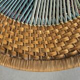 Polychrome wicker pedestal table, circa 1970