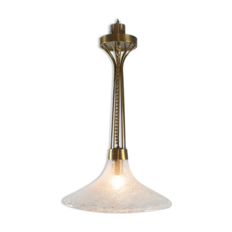 SINGLE LIGHT CHANDELIER EXPELS BRASS GLASS DESIGN 1970S VINTAGE MODERNARIATE