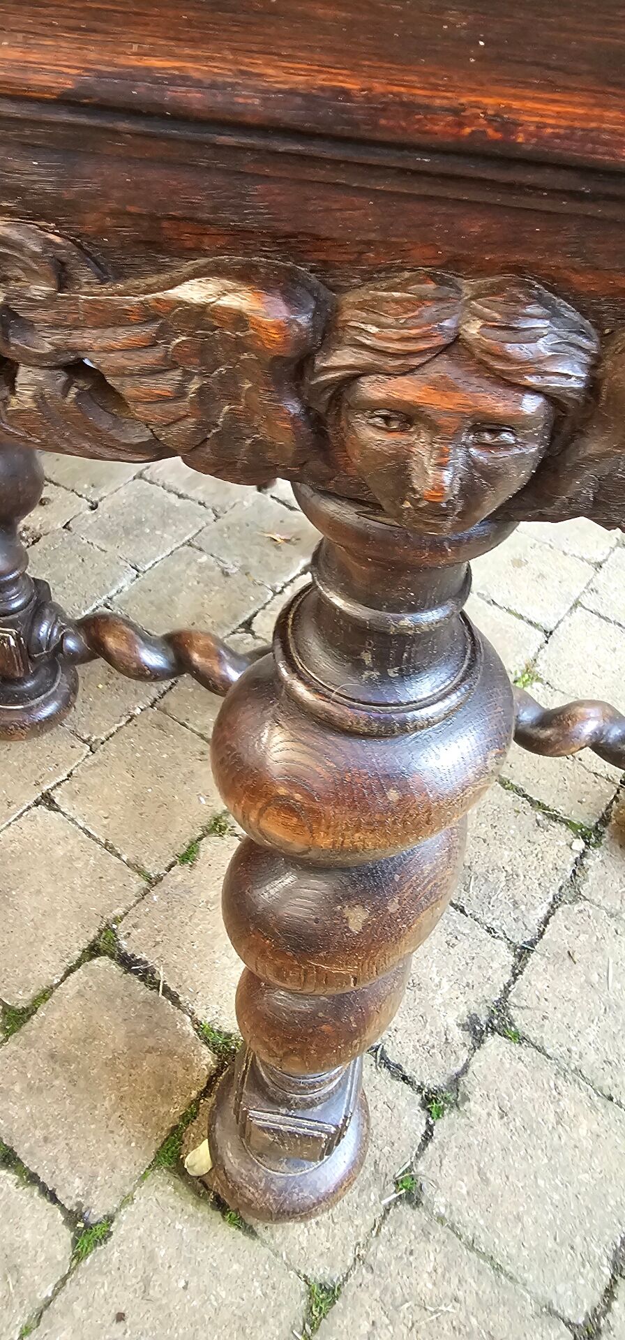 Large octagonal table in carved solid oak.
