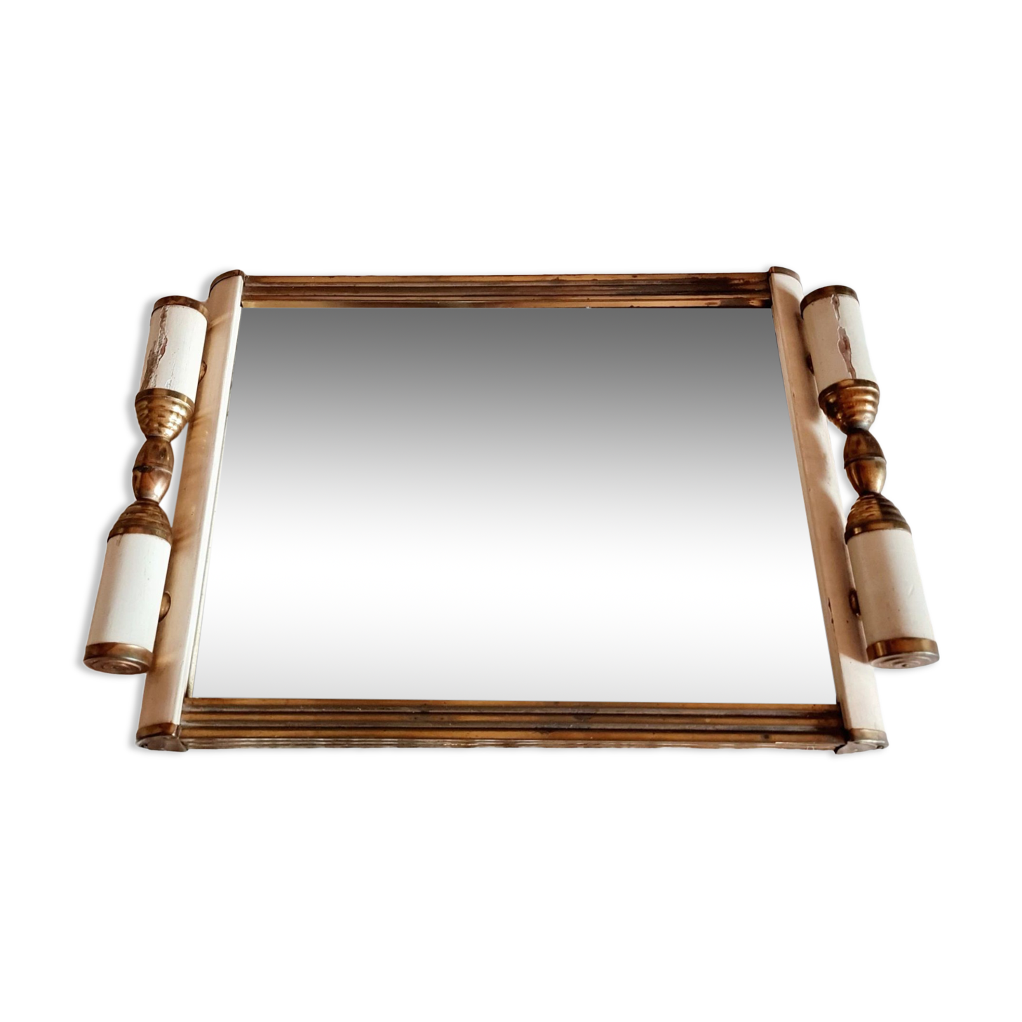 Art deco mirror top white wood and brass