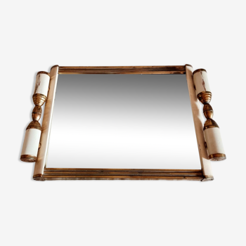 Art deco mirror top white wood and brass