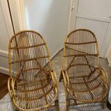 Pair of rattan armchairs with armrests 60s/70s