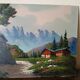 Oil painting on faesite from the 50s signed roos mountain landscape
