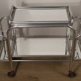 Desserte roulante vintage années 70 en métal chromé et verre miroir