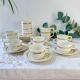 Service à café St Amand 10 personnes – Porcelaine vintage blanche et dorée